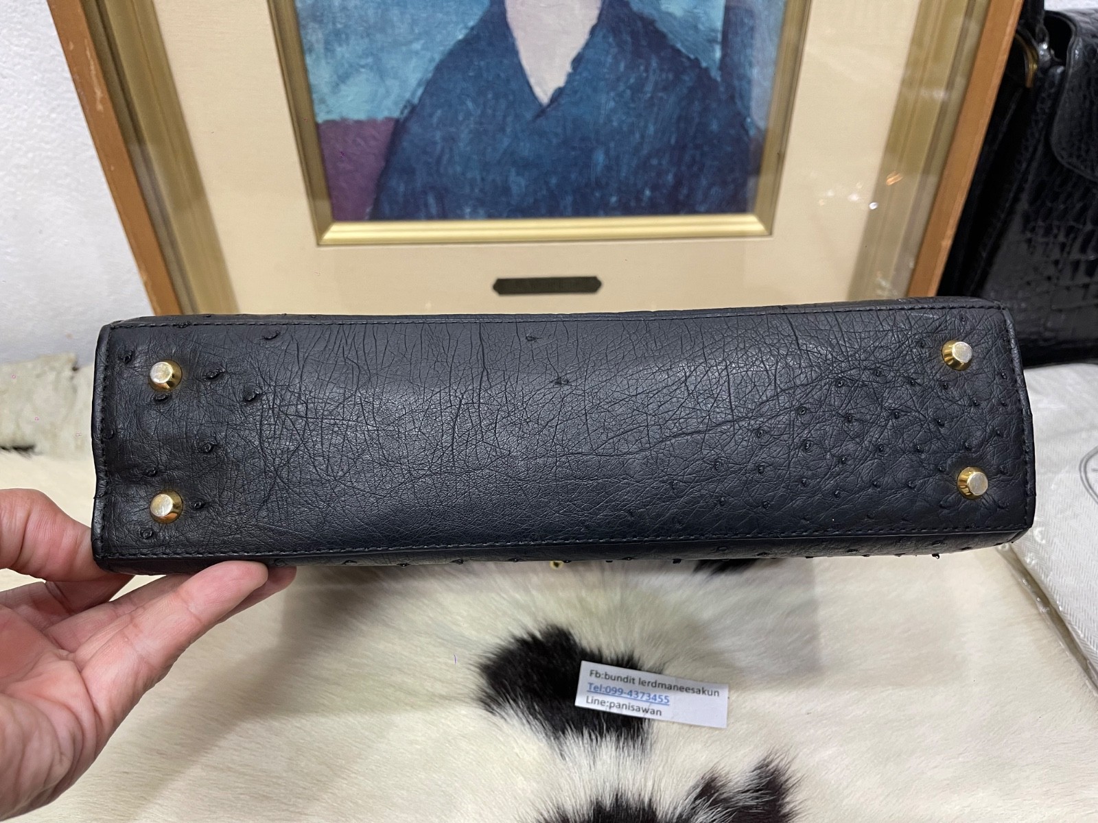 JRA Japan Ostrich Leather Handbag Genuine Exotic Leather Brown Vintage