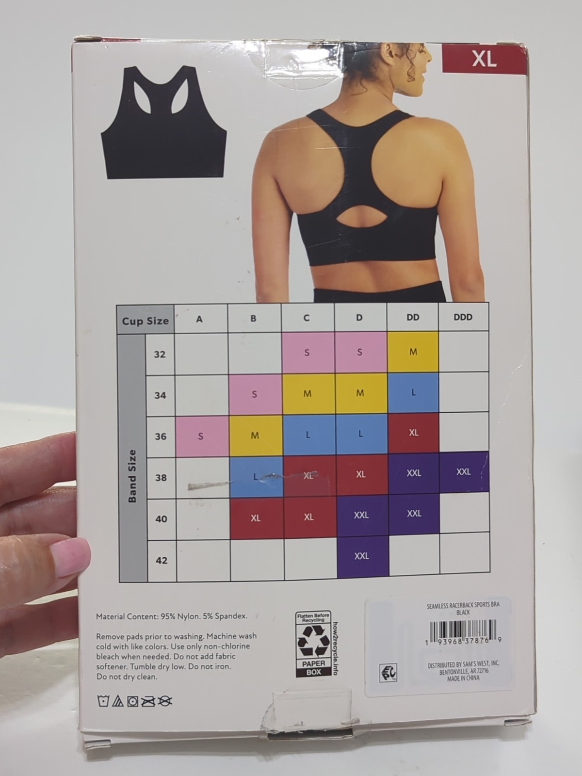 Member’s Mark Women’s Seamless Racerback Medium Support Sports Bra Black Sz XL