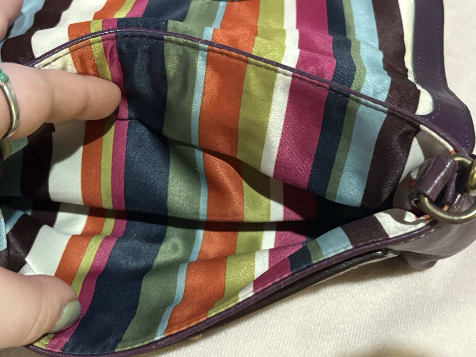 Coach 65th Legacy Stripe Purple Leather Clutch Bag Turn Lock