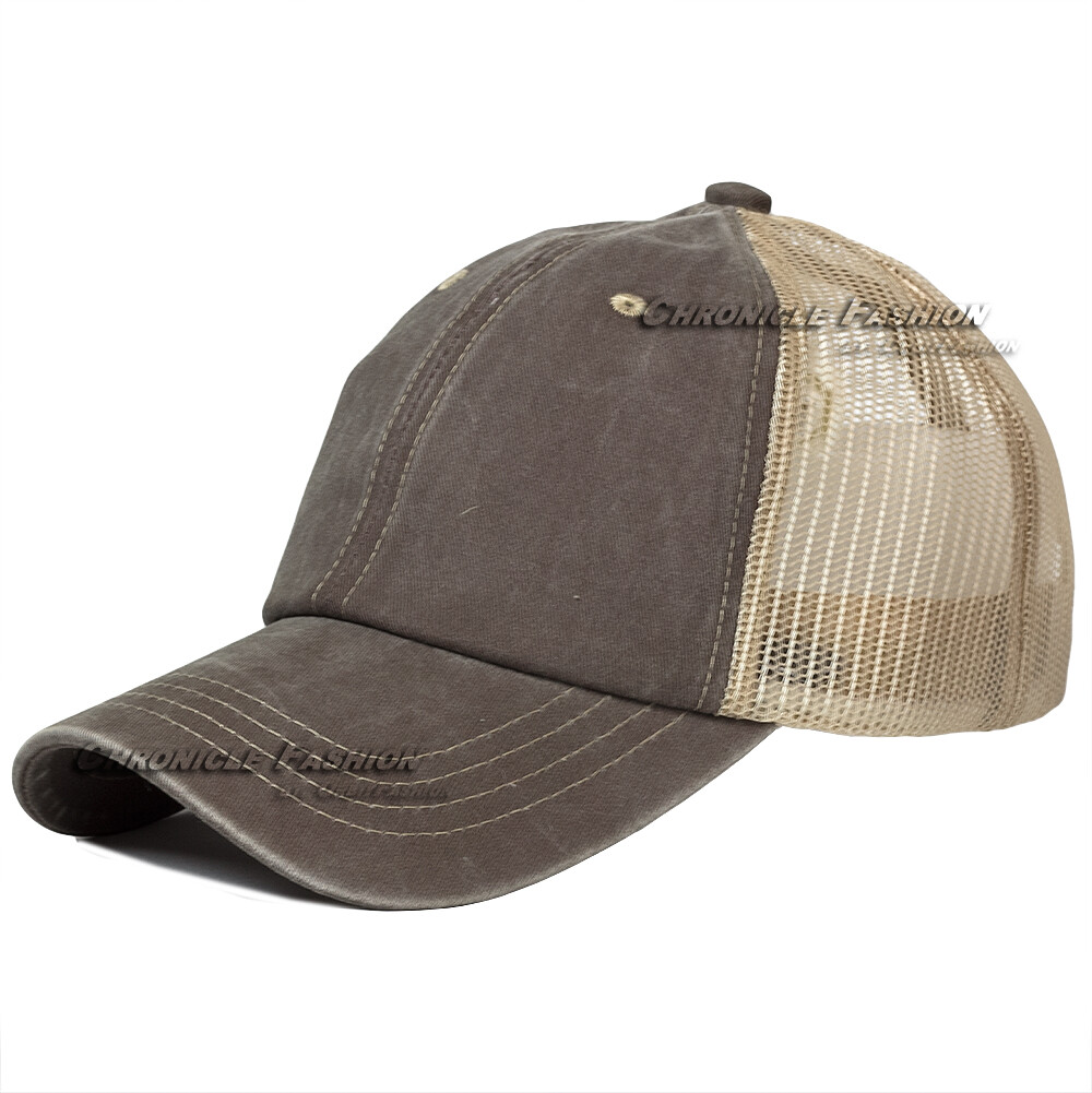 Trucker Hat Washed Cotton Mesh Back Baseball Cap Adjustable Solid Men Dad Hats