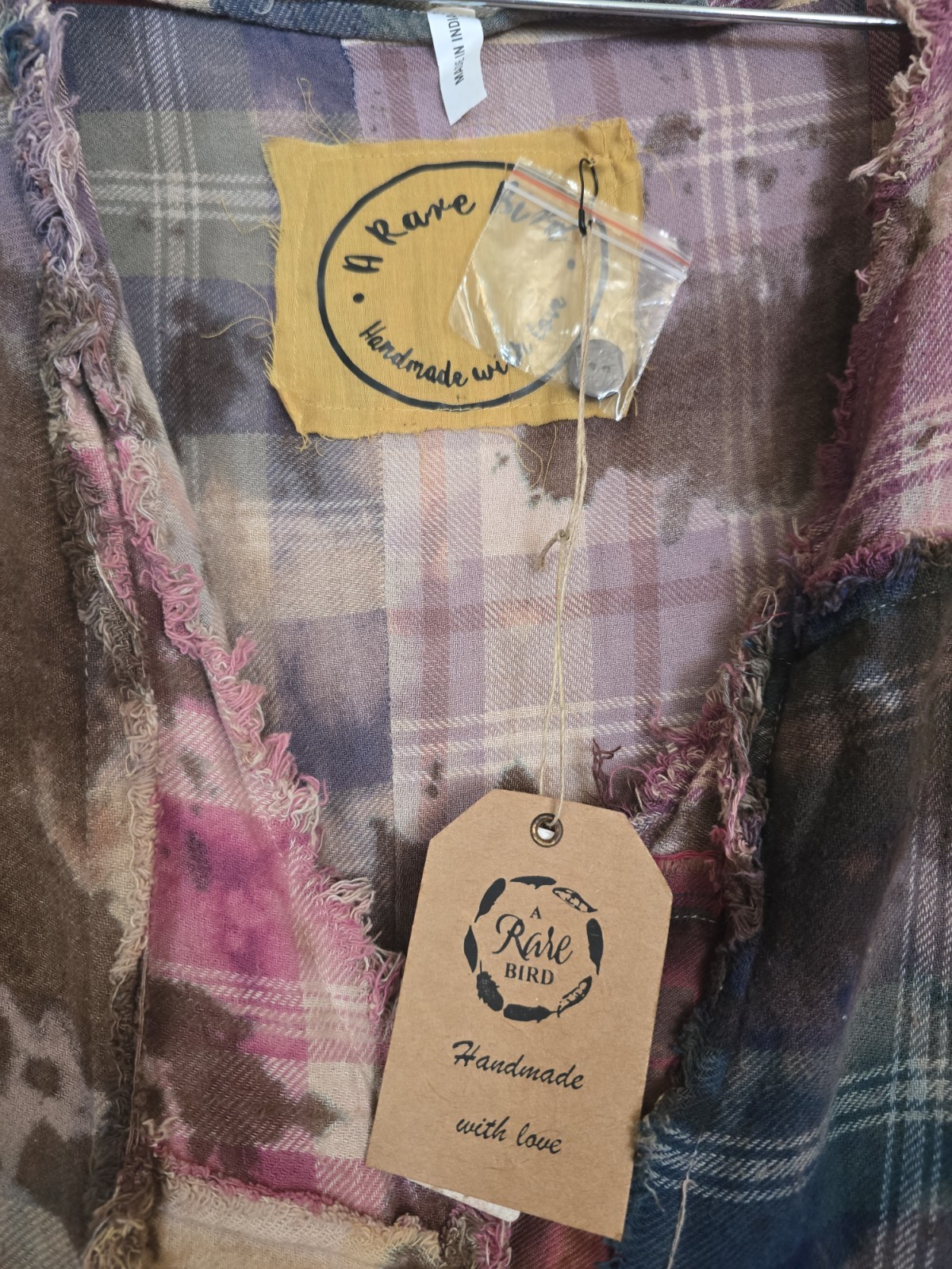 RARE! A RARE BIRD Handmade Clothing Flannel PATCHWORK Duster Dress TIE DYE