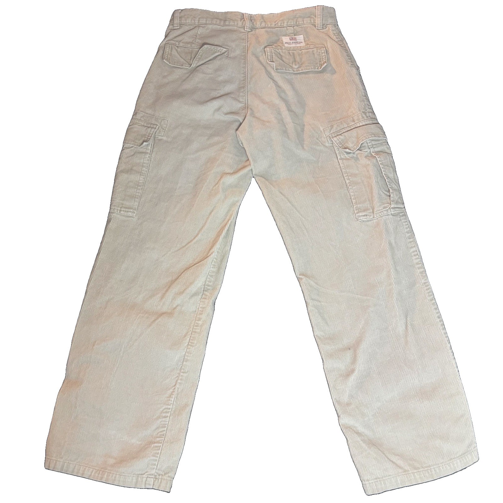 Vintage Y2K Polo Ralph Lauren Corduroy Utility Cargo Pants In Tan/Khaki.