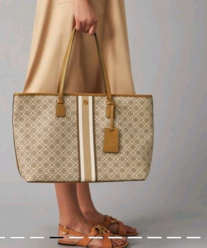 TORY BURCH T MONOGRAM CANVAS TOTE BAG size Large NWT