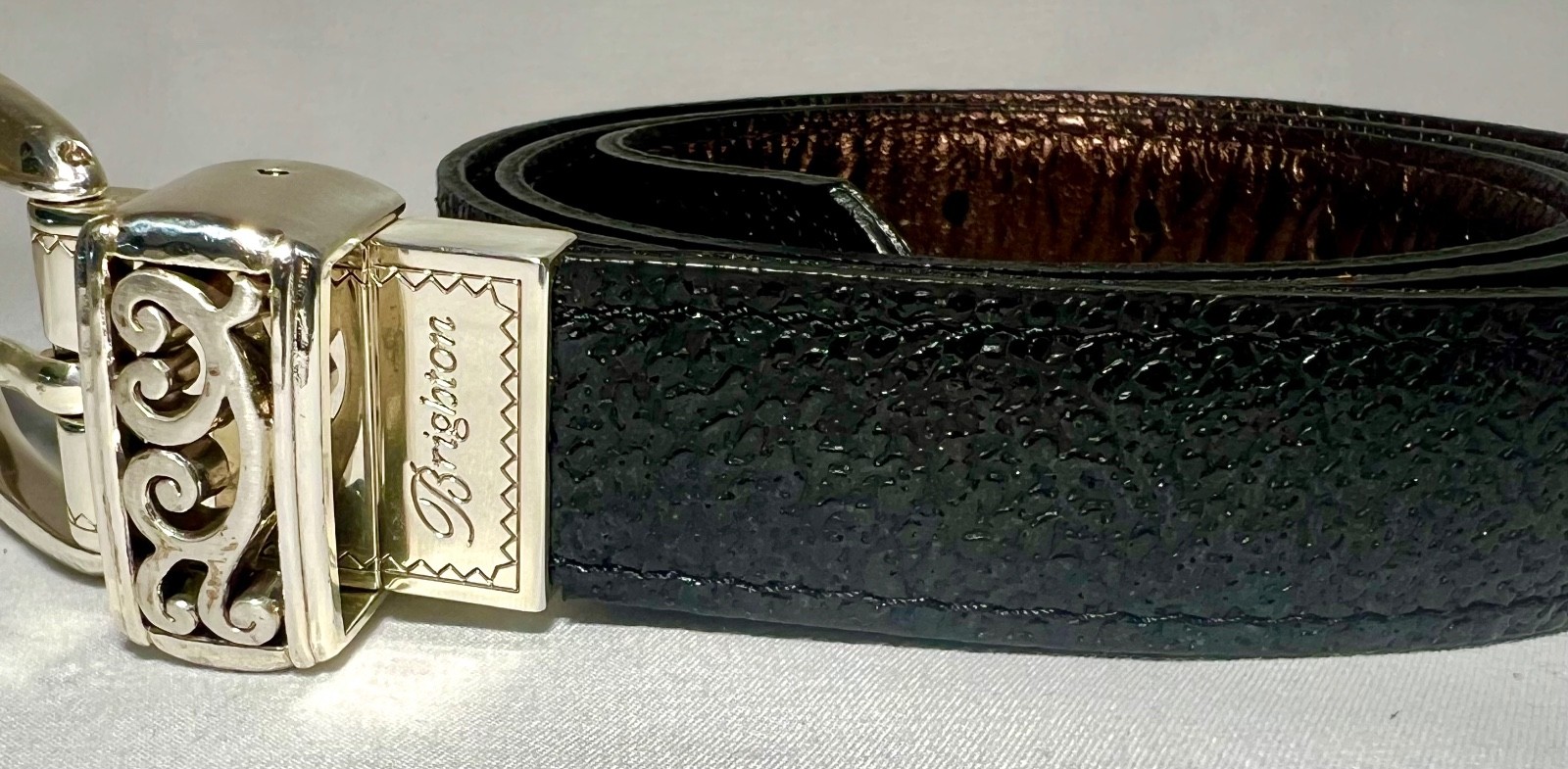 Brighton Reversible Belt Black Texture/Bronze Brown with Hammered Buckle