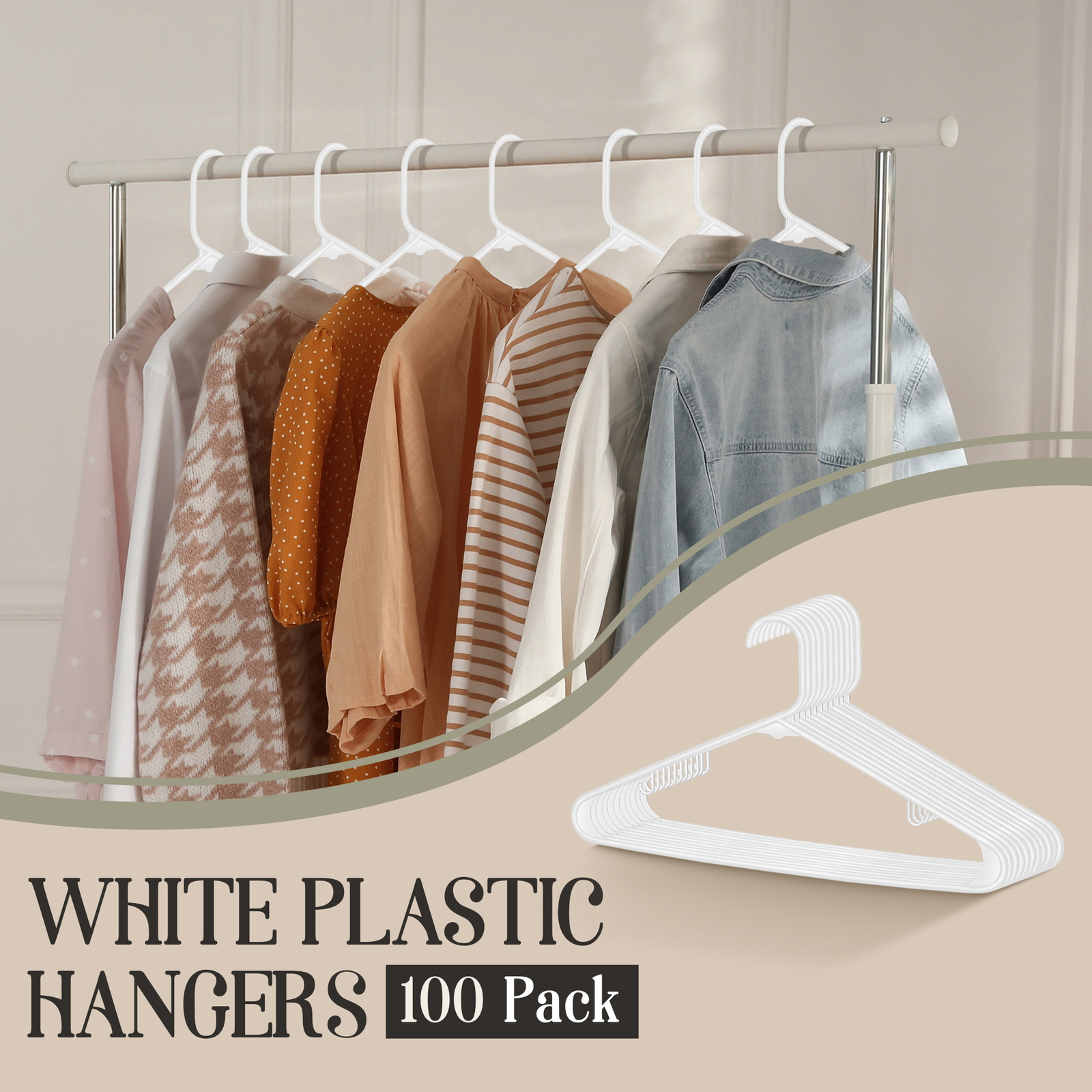 Clothes Hangers 100 Pack Plastic Hangers Coat Hanger Space Saving w/Hooks White