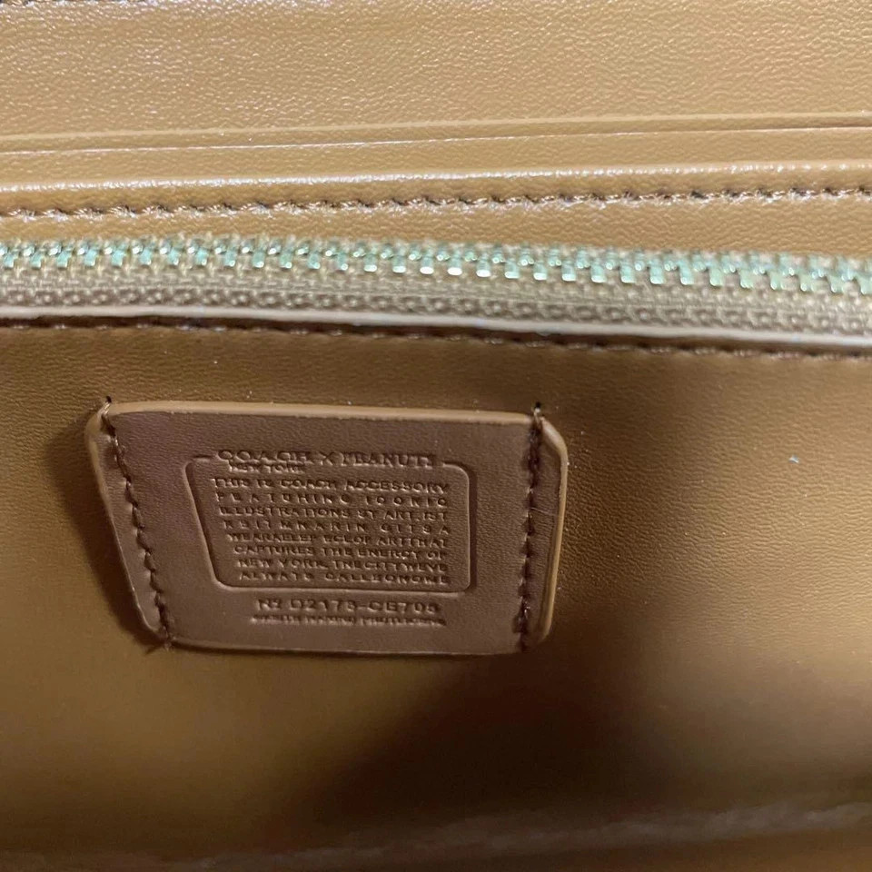 COACH x PEANUTS Long Zip around Wallet Snoopy Woodstock Khaki Signature