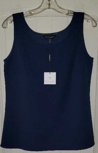 MING WANG Dark Navy Blue Stretch Crepe Scoop Neck Sleeveless Shell M $105 NWT!