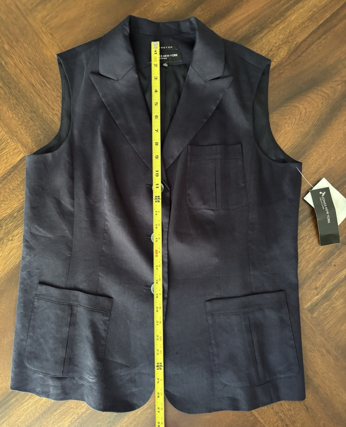 NWT Jones New York Linen Blend Vest Size 16 Wear To Work Top Navy Blue Lined NEW