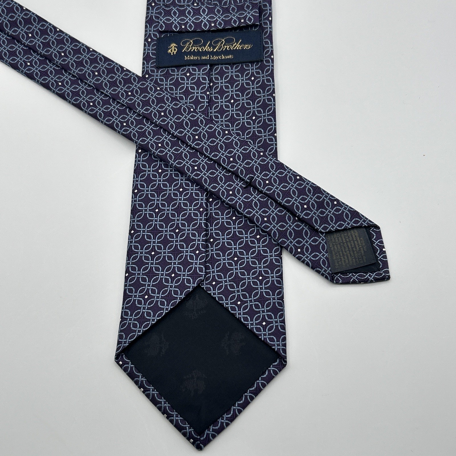 Brooks Brothers Silk Tie Navy Blue White Geometric Preppy 3.25 x 58.25 USA EUC