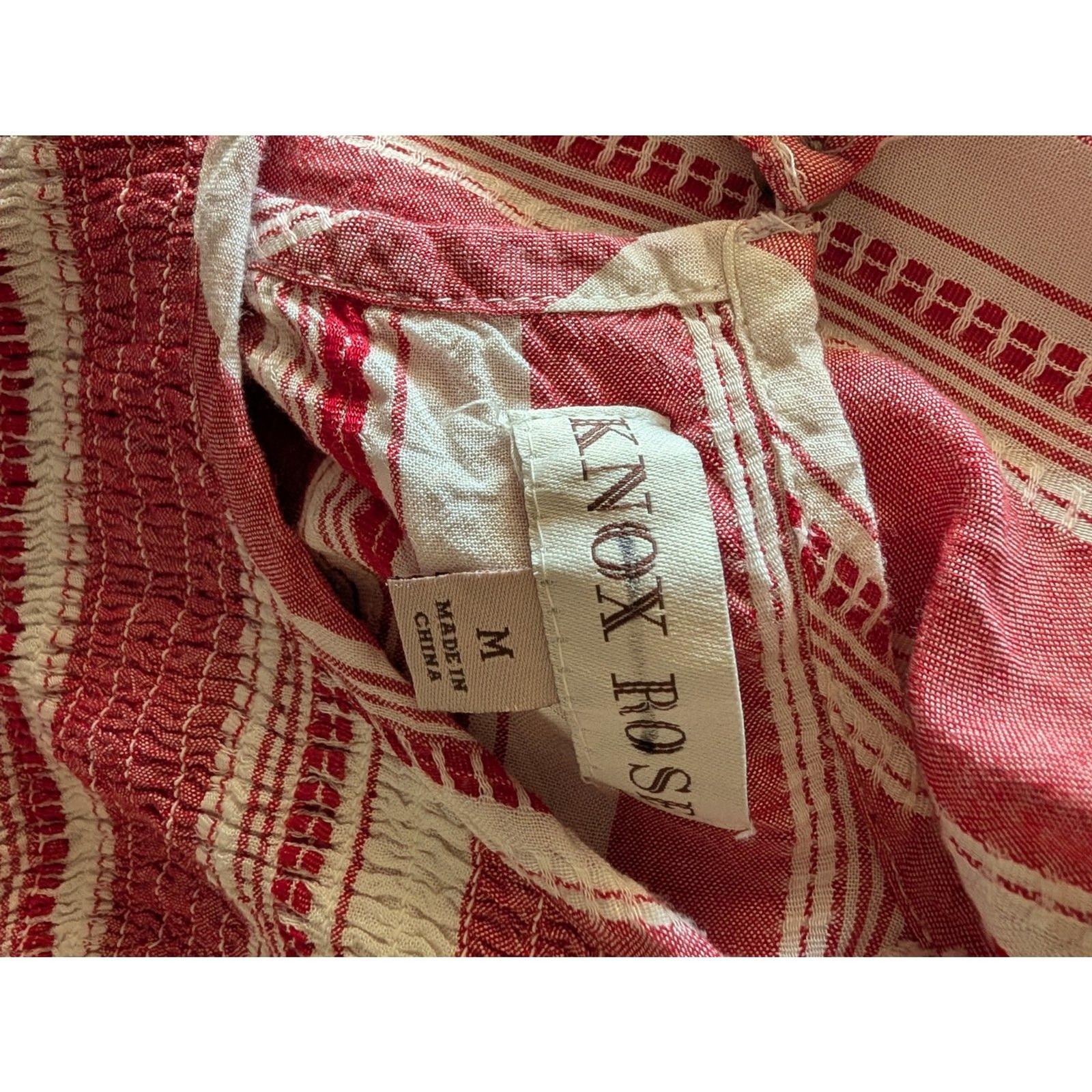 Red White Striped Sleeveless Peasant Top Size Medium