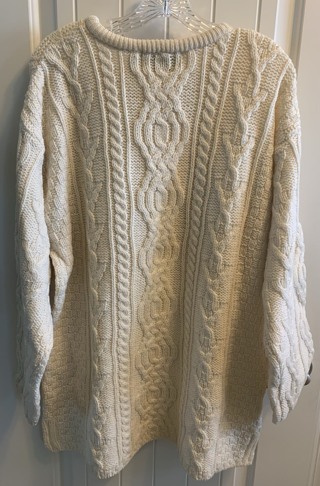 NWT Arancrafts Merino Wool Fisherman Sweater Ivory Unisex XL Made In Ireland