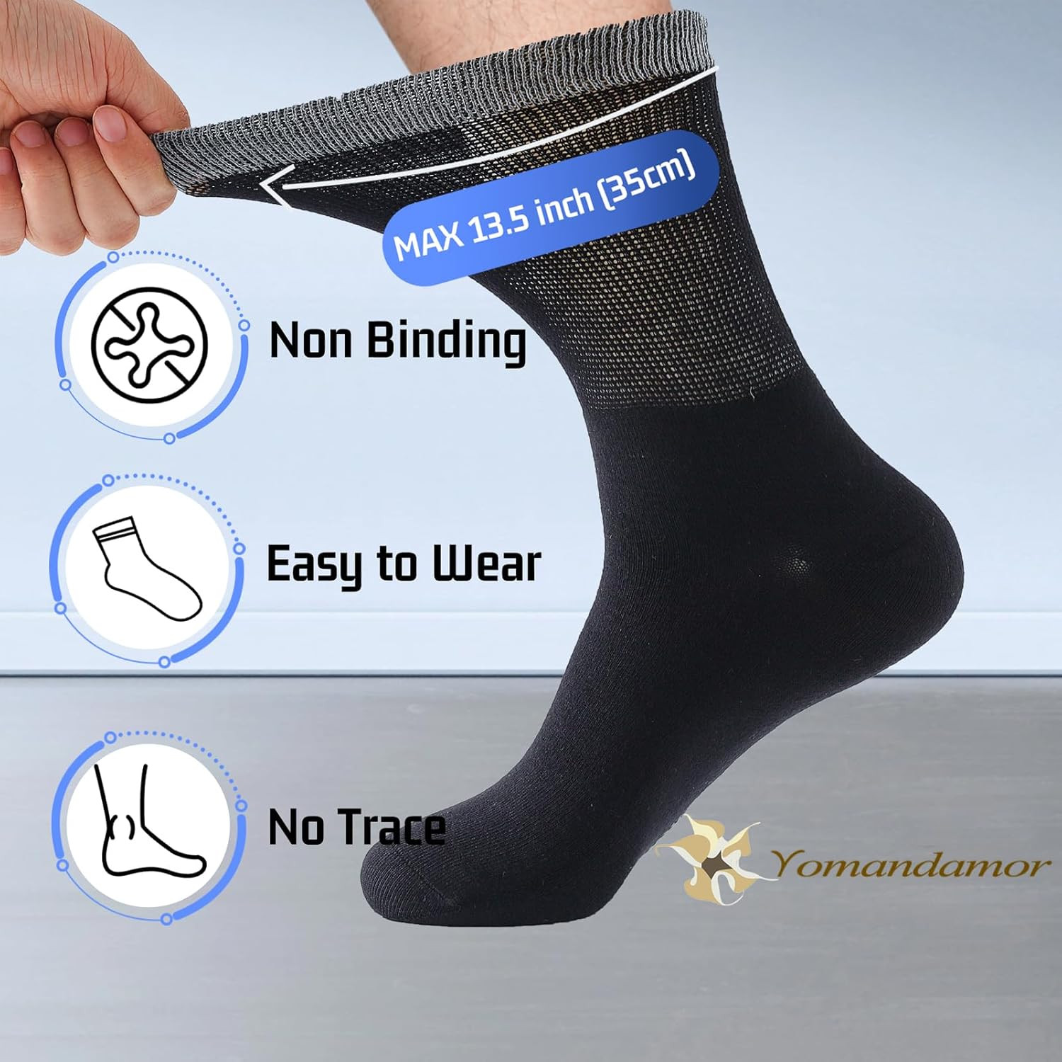 Men’s Diabetic Socks Seamless Toe Mid Calf 6 Pairs Size L