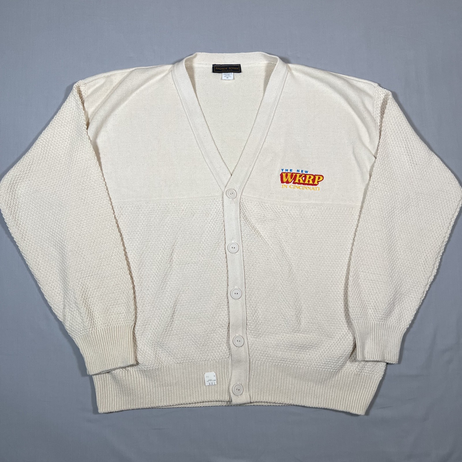The New WKRP in Cincinnati V-Neck Cardigan Sweater Men’s 2XL Andrew Rohan USA