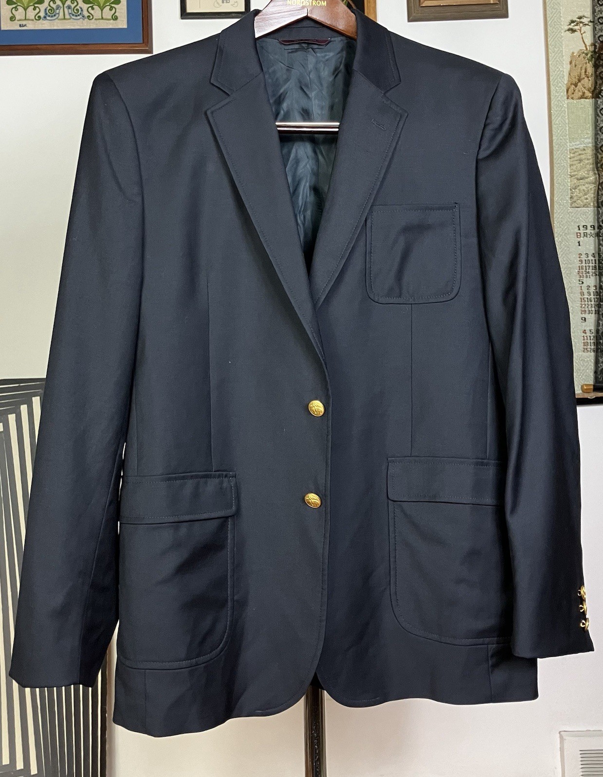 Brooks Brothers LORO PIANA Navy Wool Blazer Patch Pocket Boys 20 Men’s 38 S