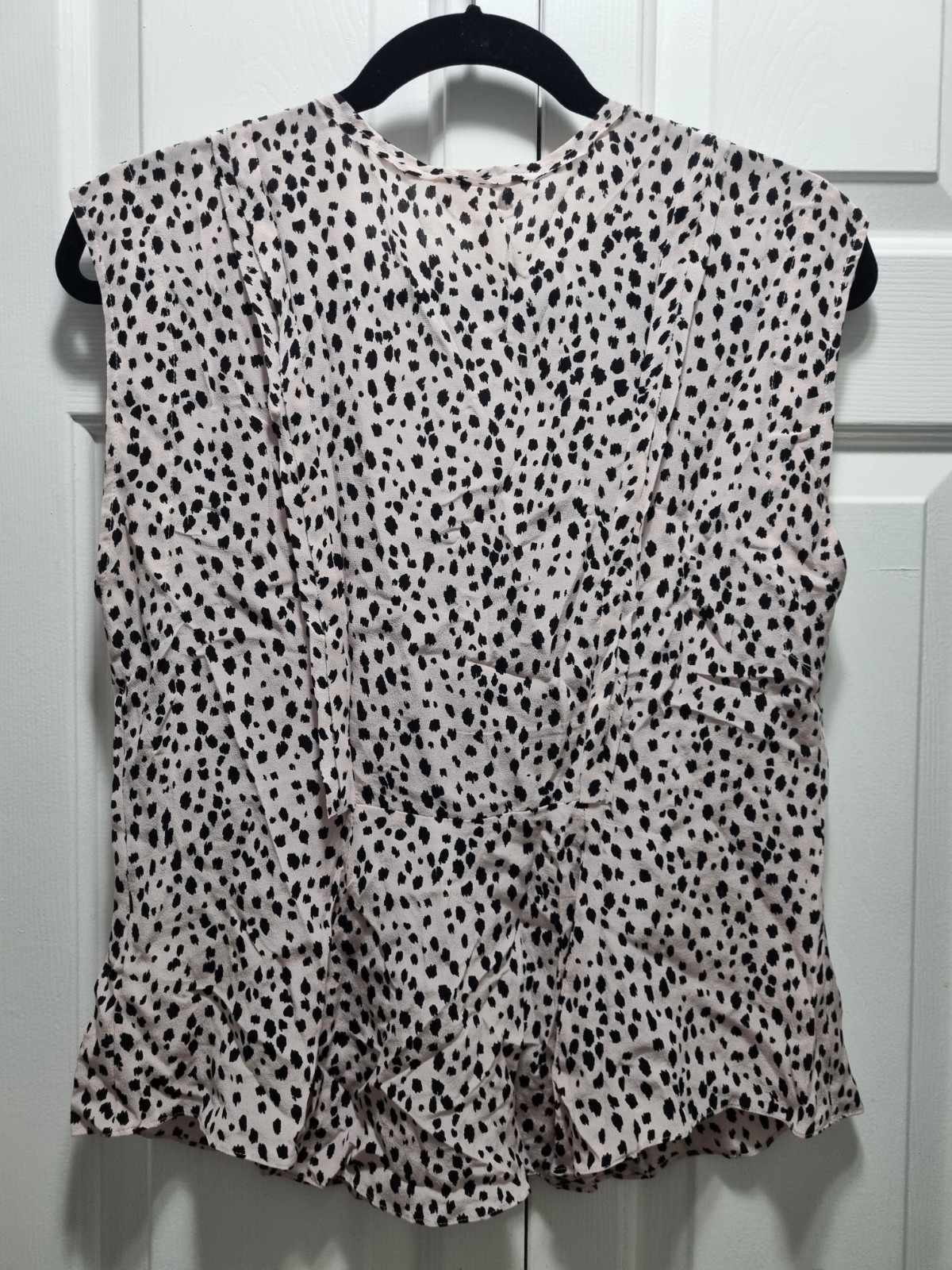 New Rebecca Taylor Polka Dot V-Neck Sleeveless Ruffle Top Pink Black Women’s 6