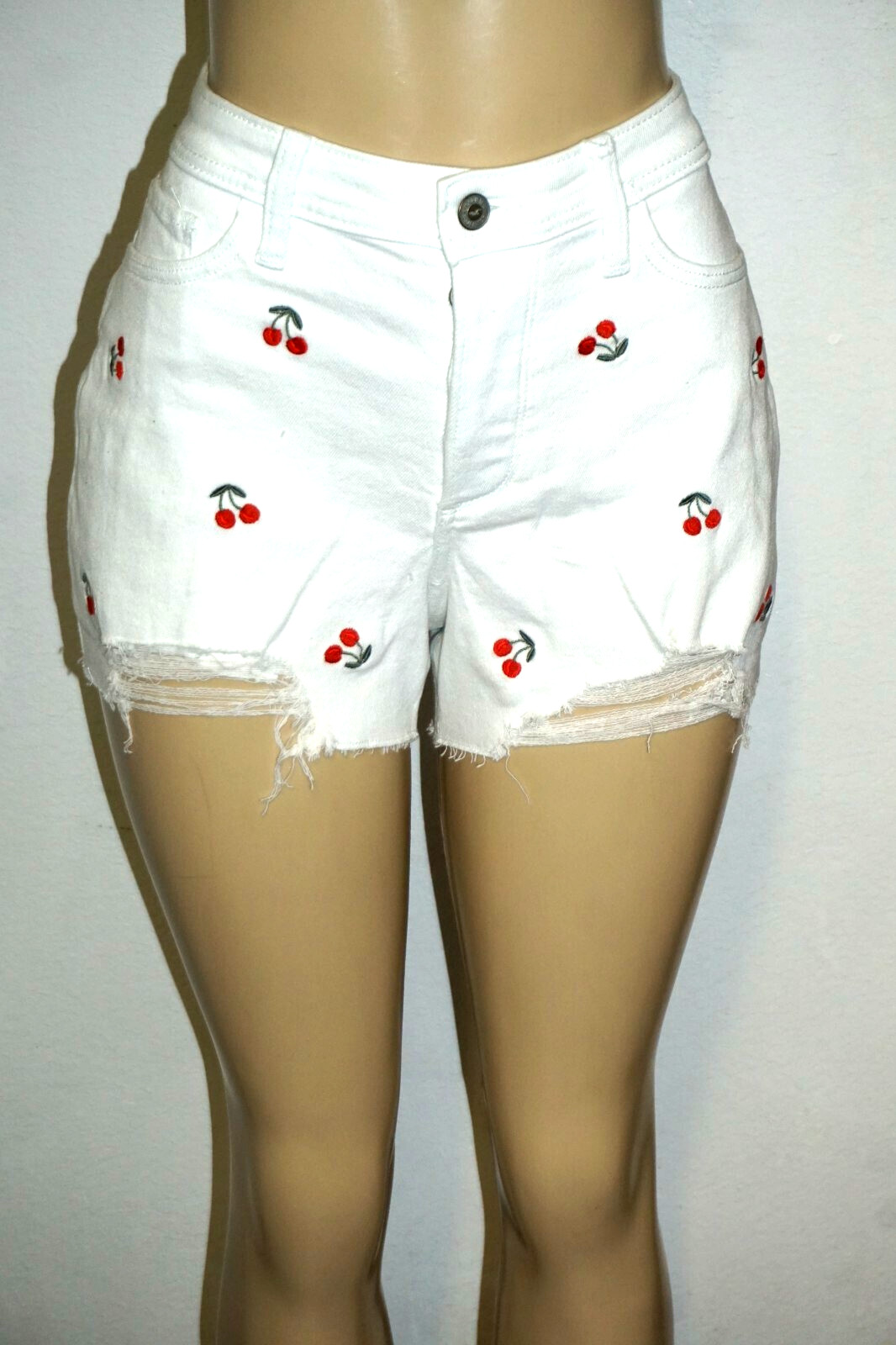 NWT HOLLISTER WOMENS WHITE CURVY VINTAGE STRECTH HIGH RISE MOM DENIM SHORTS 7/28