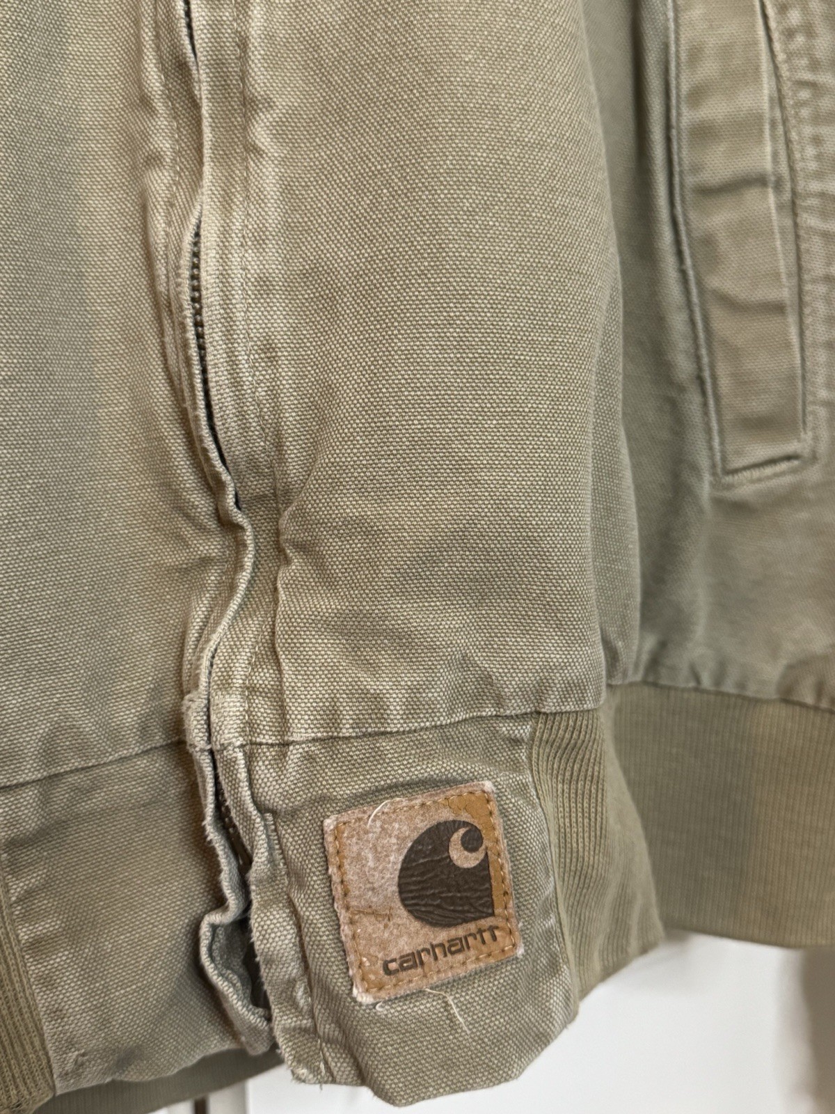 Vintage 90s Carhartt Plainsman Duck Canvas Bomber Jacket Taupe Size L