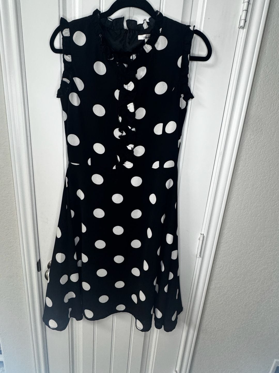 Amelia Black and White Polka Dot Sleeveless Ruffle Midi Dress Size 4