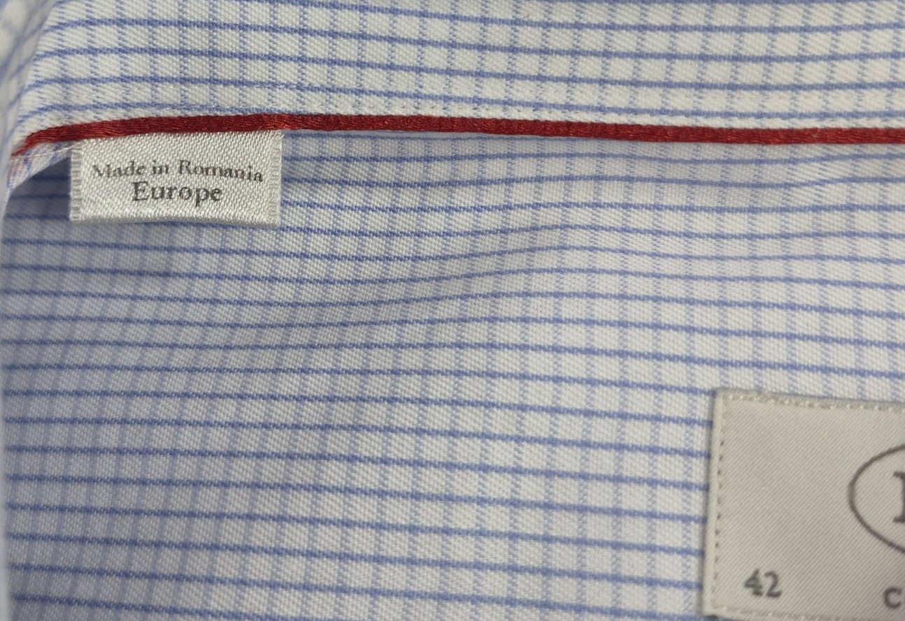 Eton Dress Button Up Shirt Mens 16.5 42 Blue Check Contemporary Long Sleeve