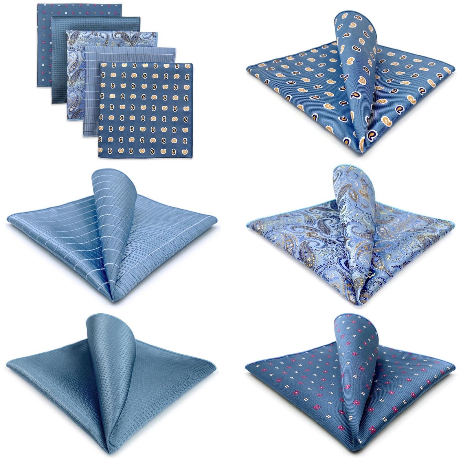5 PCS Mens Pocket Squares Set Formal Handkerchiefs Suit Tuxedo Fits 12.6 In