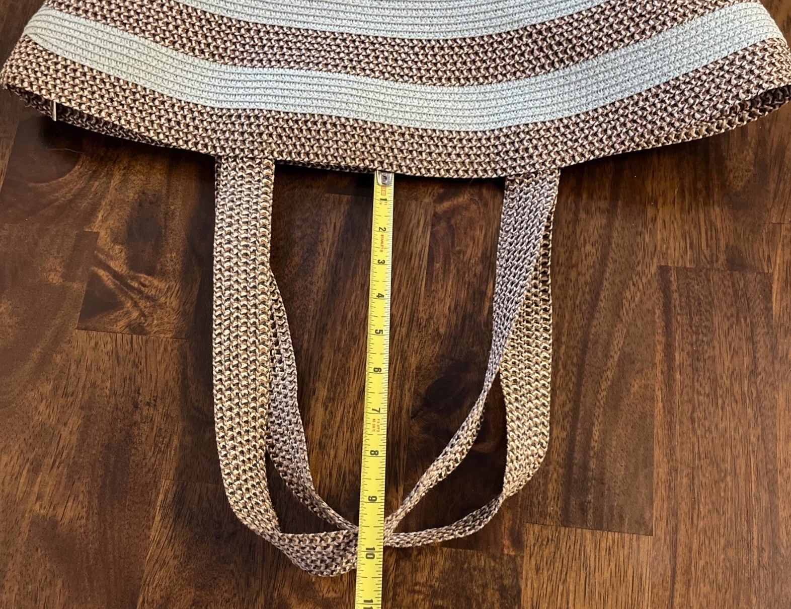 Woven Beach Shoulder Bag Tan, Turquoise, and White Striped
