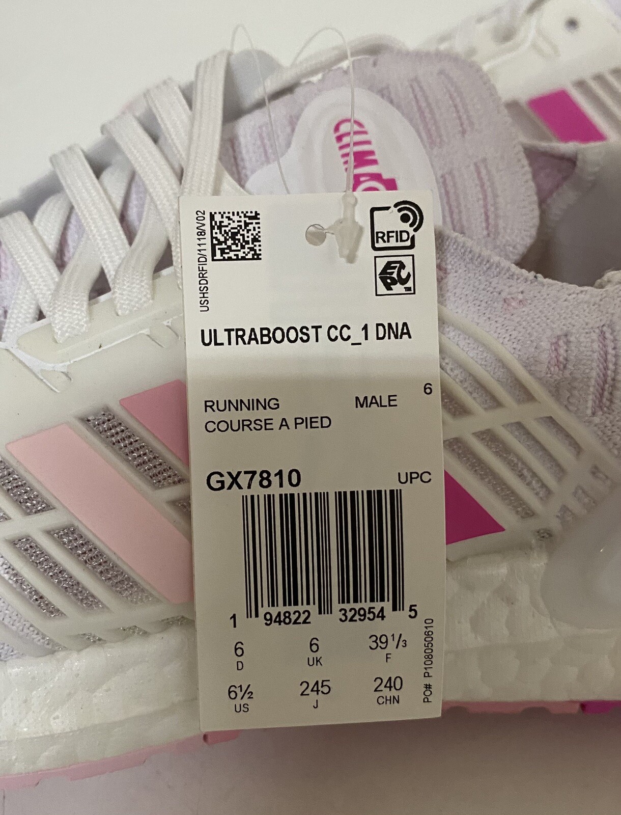 Adidas Ultraboost CC_1 DNA ClimaCool Sz 6.5/ Women’s Sz 7.5 White Pink GX7810