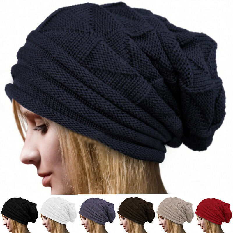 Women Men Winter Crochet Slouch Hat Wool Knit Beanie Baggy Warm Ski Caps Fashion