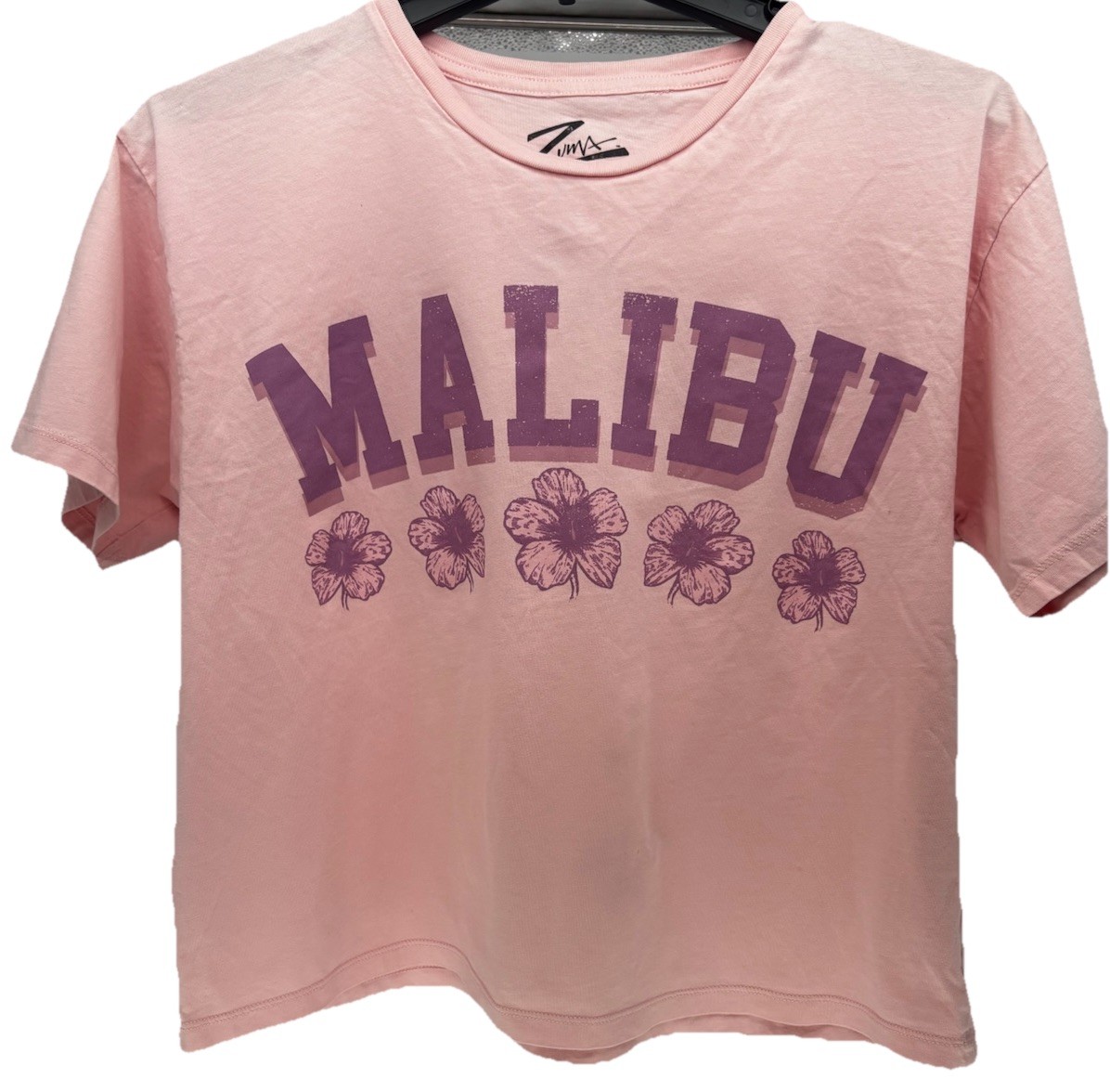 Zuma by Jantzen Women’s L Pink Purple Graphic Floral Crew Neck T-Shirt Summer