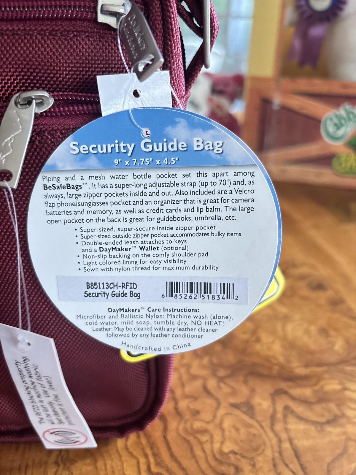 DayMakers Anti-Theft Crossbody Bag in Wine with RFID Security – NEW with tags