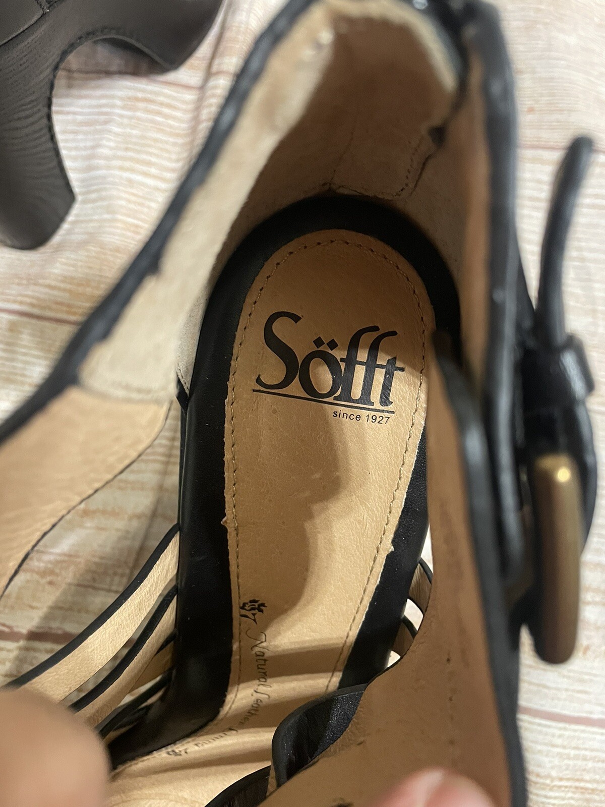 Sofft Ohanna Black Vowen Leather Heel Sandals size 11W