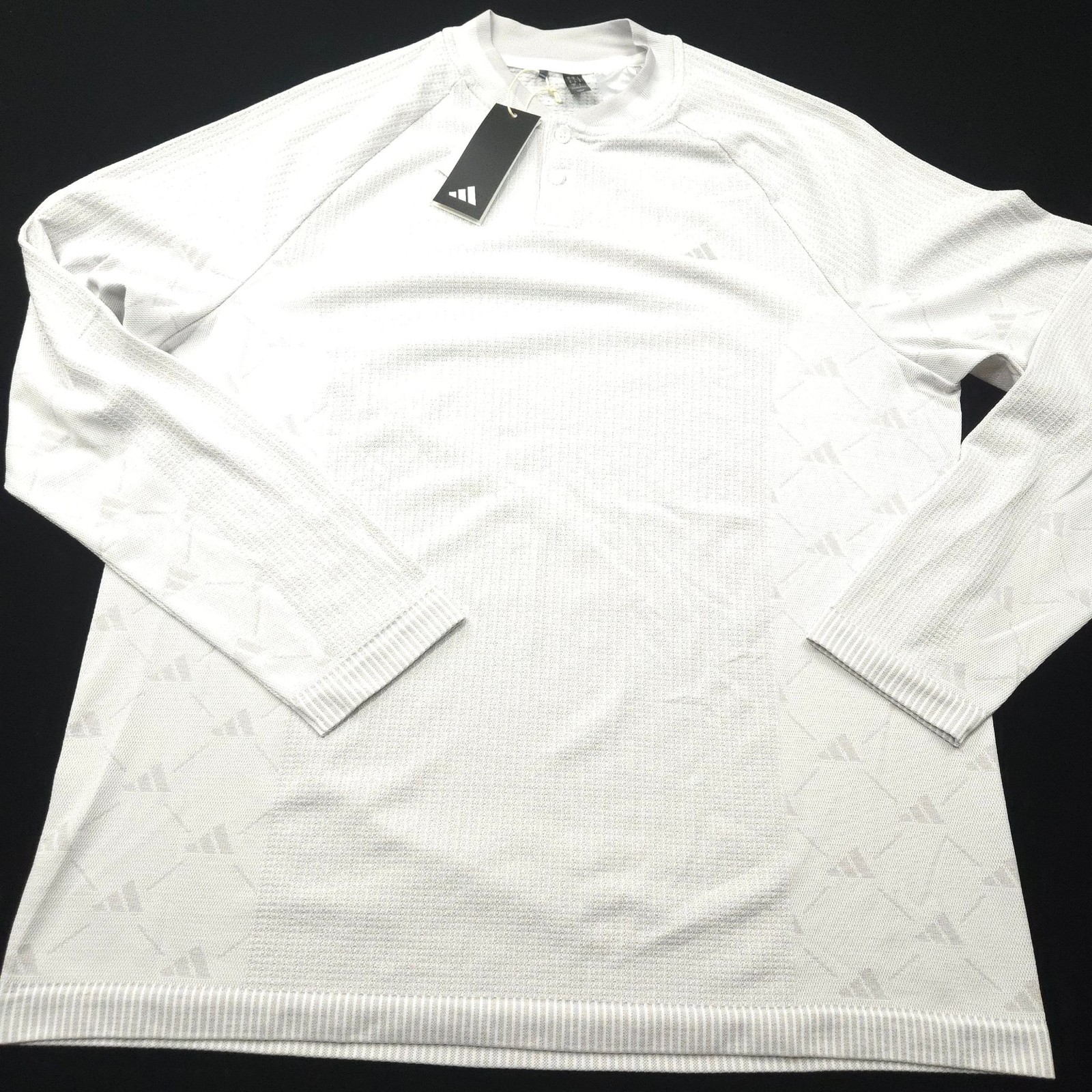 Adidas Golf Shirt Mens M Ash Gray White Long Sleeve Henley Athletic Breathable