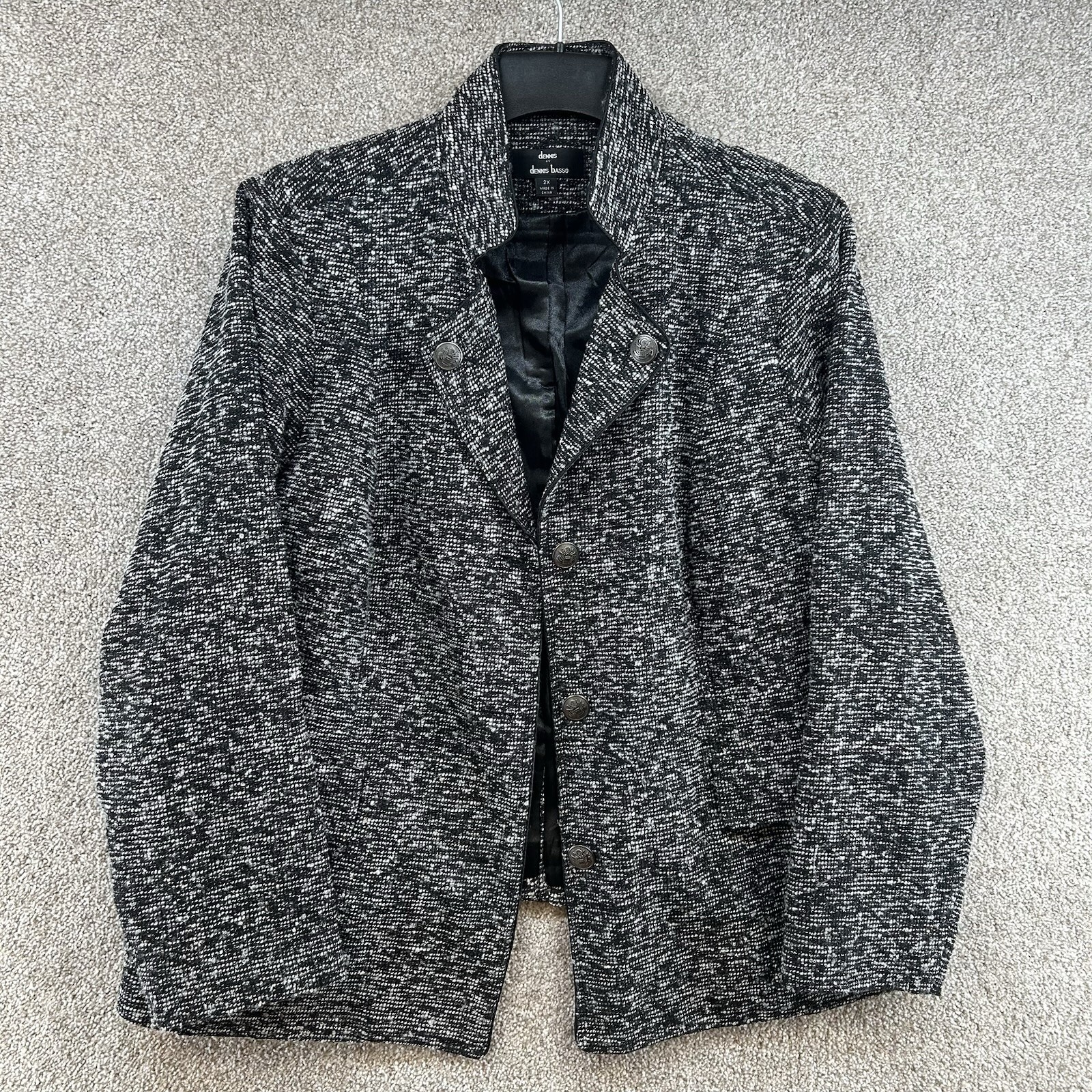 Dennis Basso Women’s Jacket Size 2X Black White Tweed Button Front Career