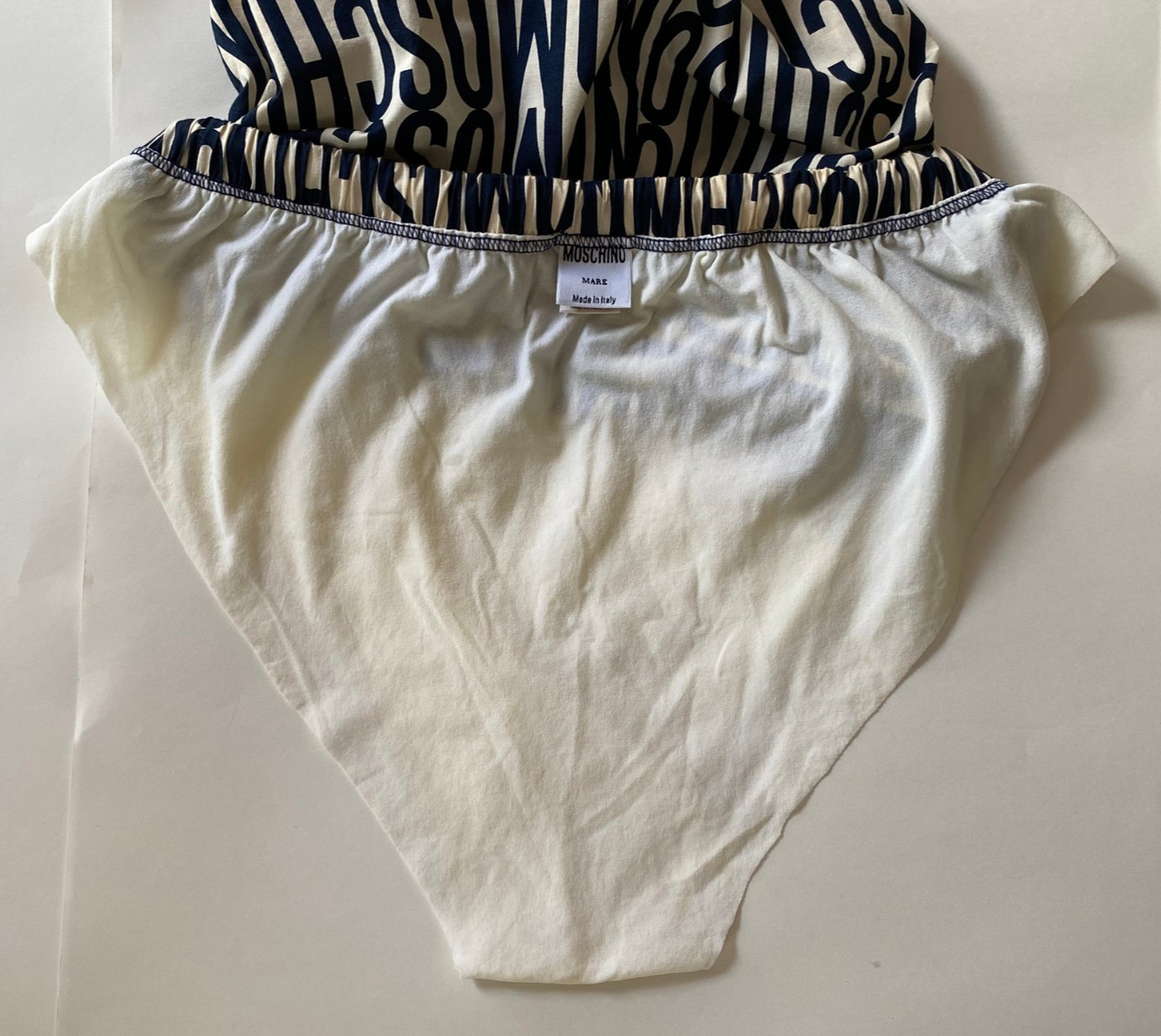 Moschino Mare Swim Shorts Navy All-over Logo Print IT50 90s Made in Italy New