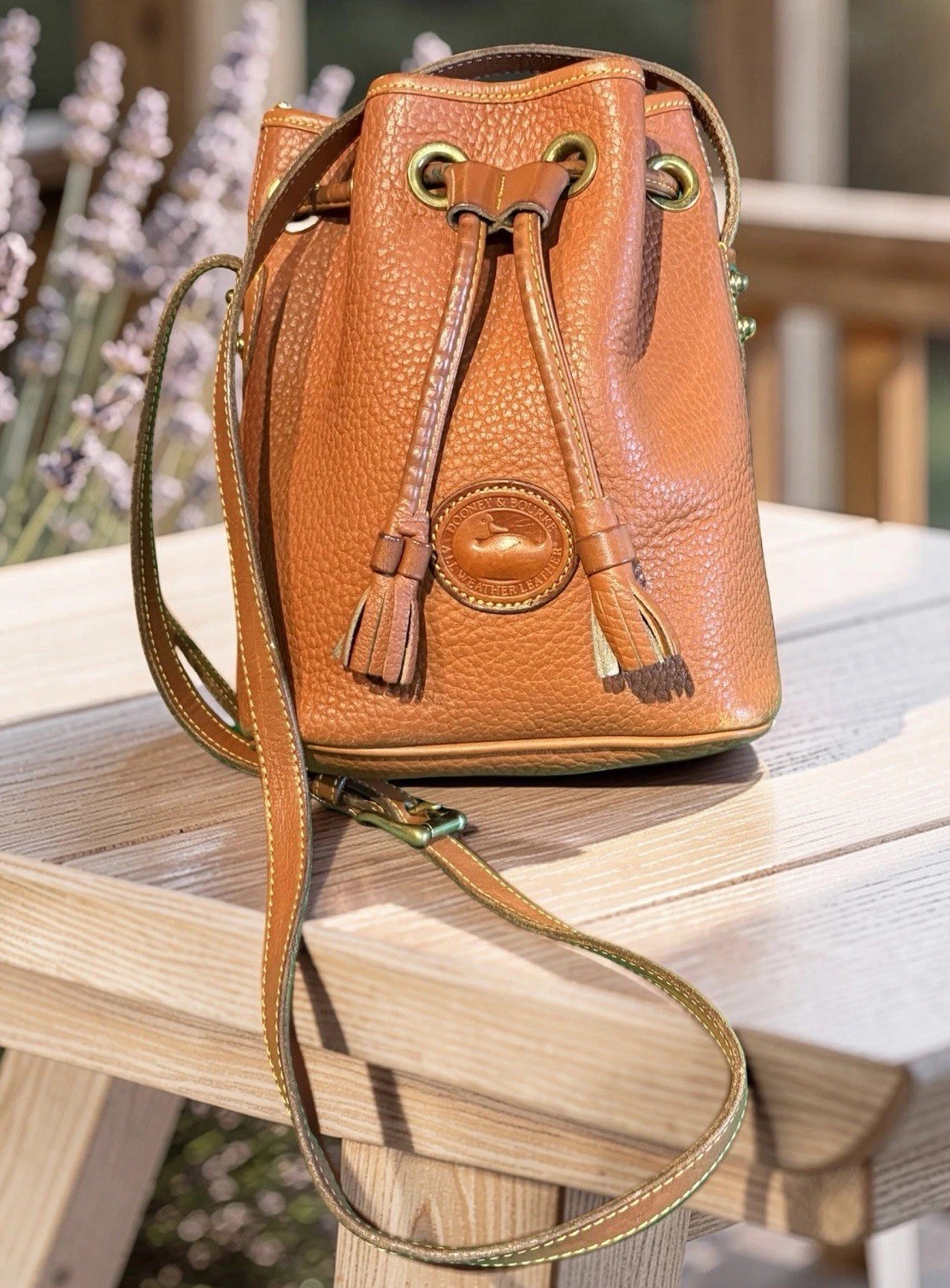 Dooney Bourke Brown Vintage R134 Mini Bucket Drawstring Shoulder Bag Leather