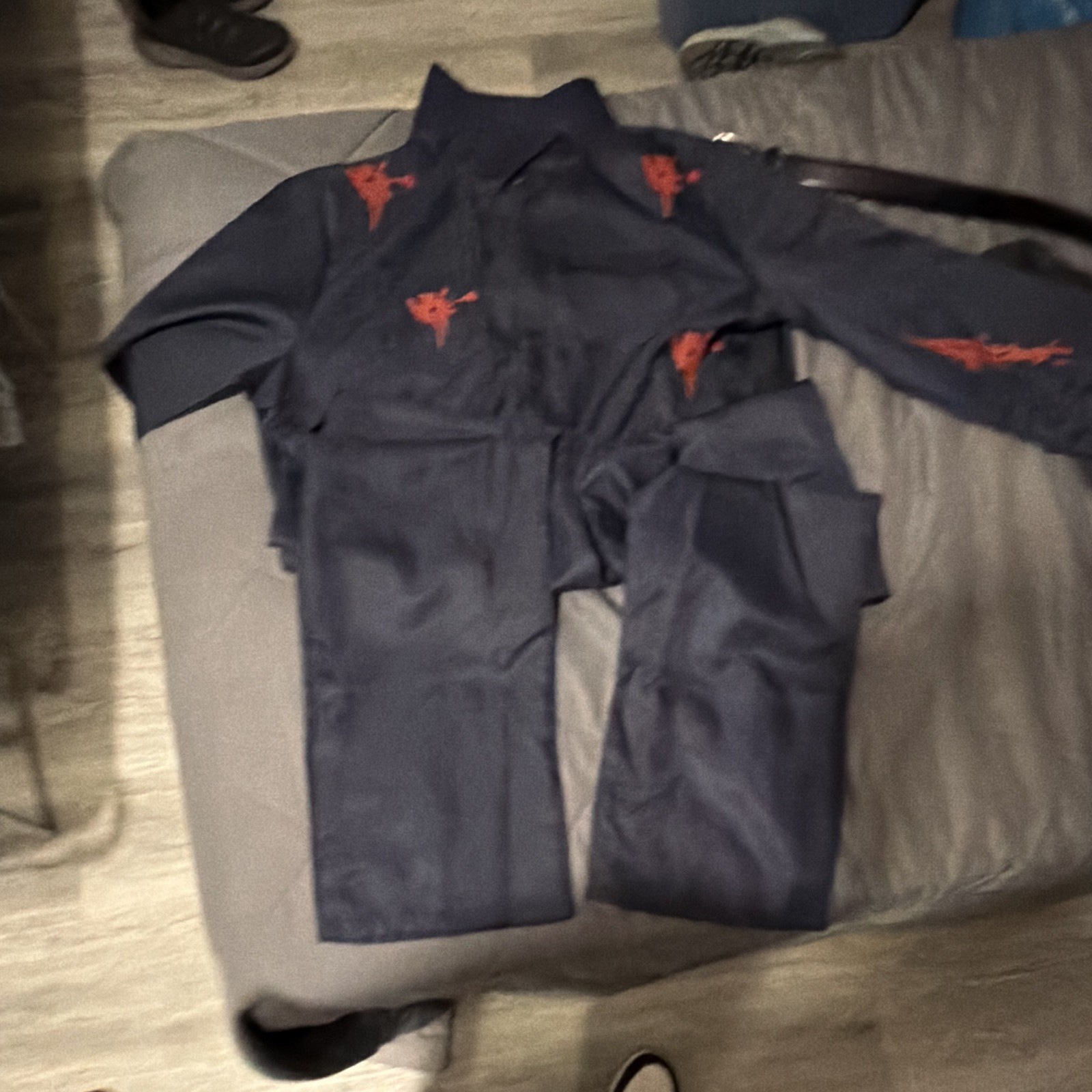 Navy Blue Twill Zip-Front Workwear Coveralls/Jumpsuit Red Splatter Print 3XL