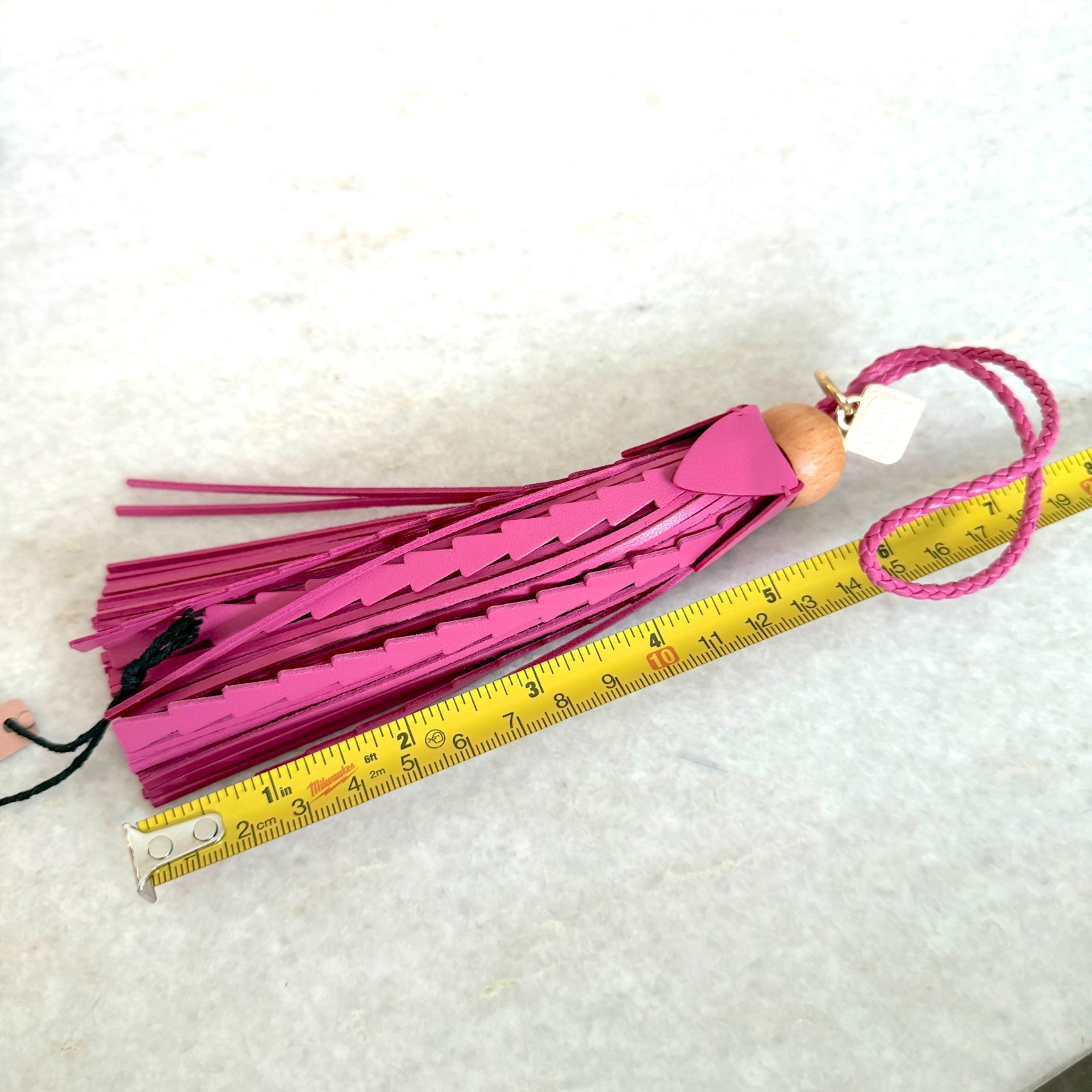 Miu Miu Bag Charm Leather Keychain NEW, Pink Tassel with wood top