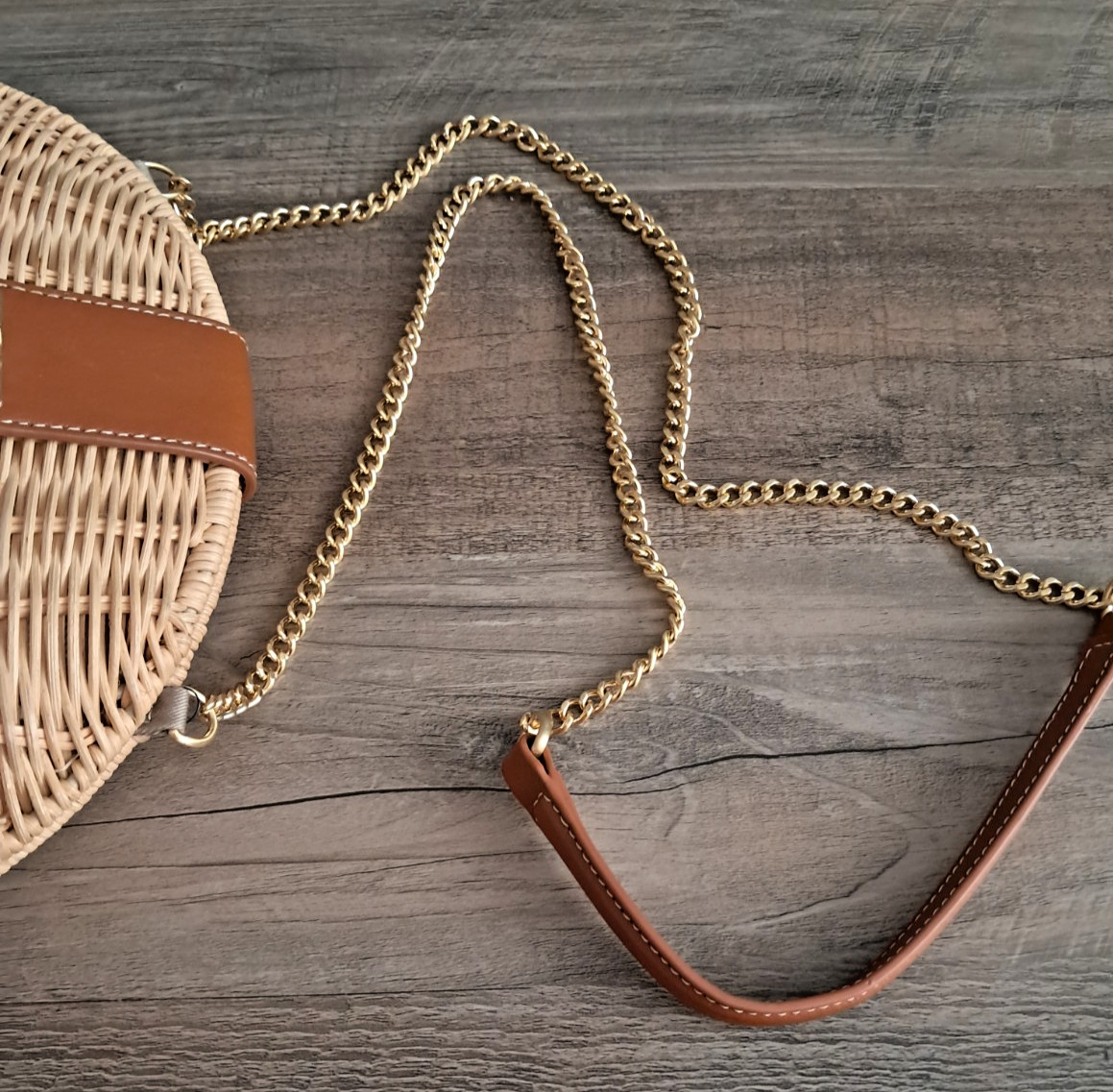 NWT Talbots rattan & leather purse , chain strap, NEW