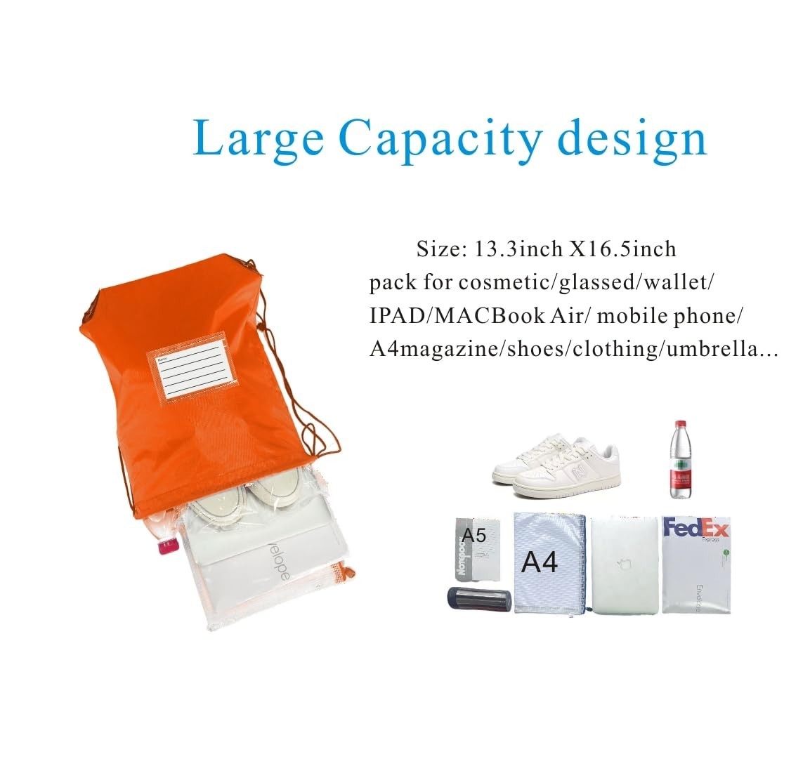20 Pcs Drawstring Backpack Bulk – DIY Gym Sports Travel Yoga Cinch Bags – Orange