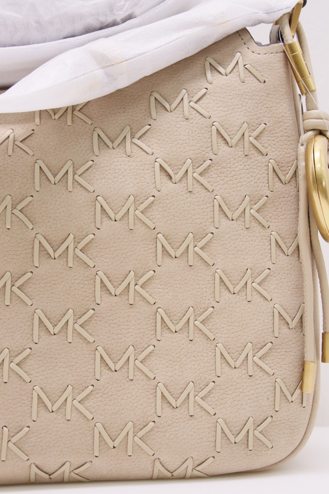 Michael Kors Nolita Medium Whipstitched Logo Leather Shoulder Bag – Khaki – New