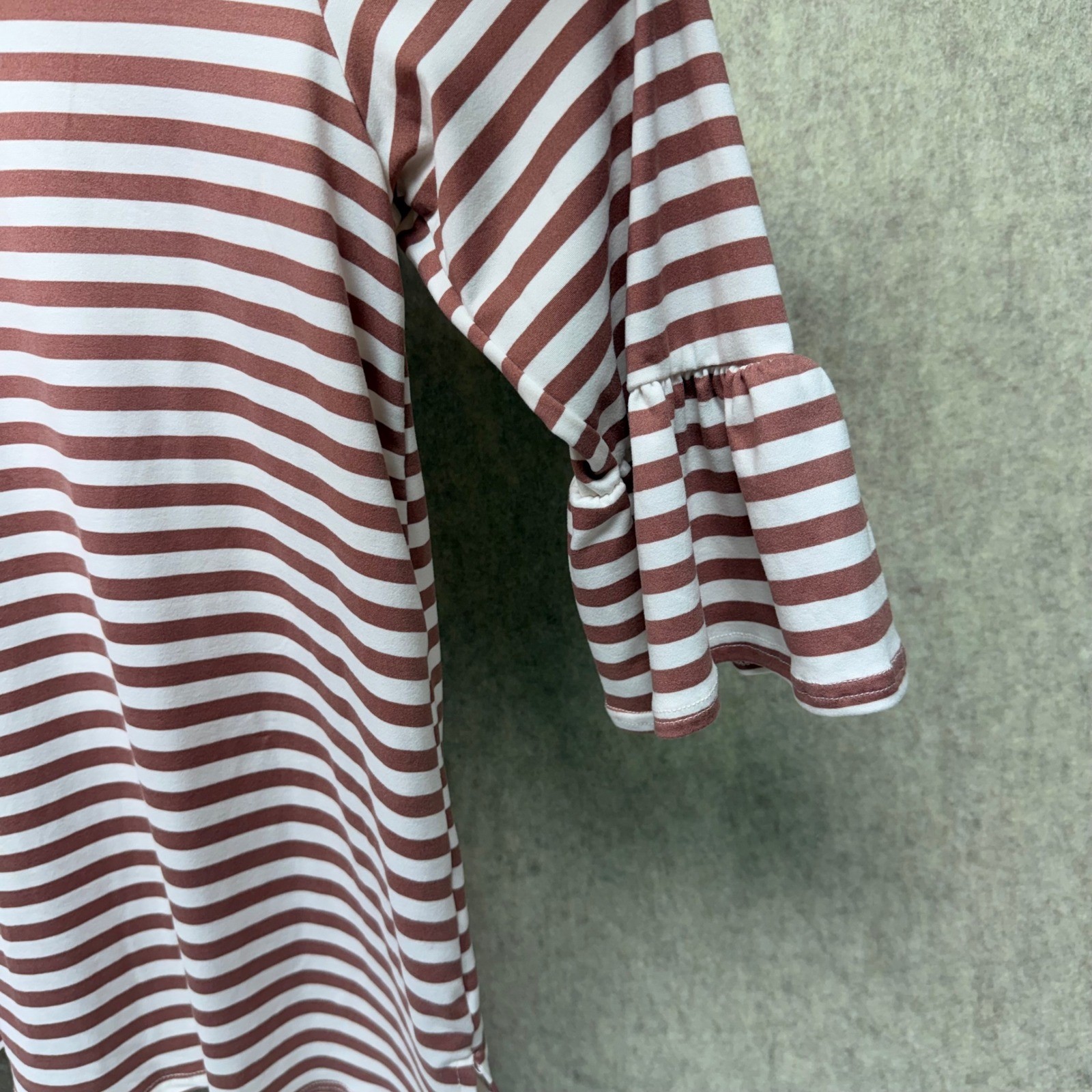 Lime n Chili Striped Top Small Mauve White 3/4 Ruffle Bell Sleeve Blouse Shirt