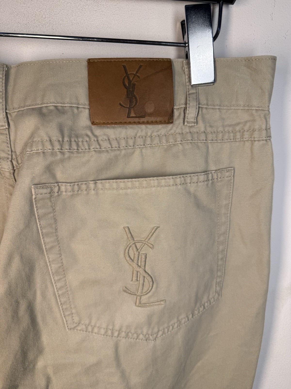34×32 YSL Jeans Pants Beige Big Logo Spring/Summer Lightweight Casual Cotton Y2K