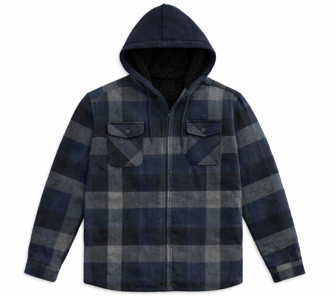 Men’s Sherpa Lined Flannel Hoodie Jacket Warm Zip Up Winter Coat M-XXL
