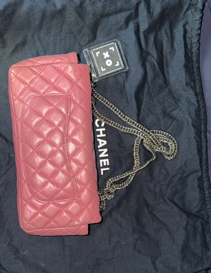 CHANEL Pink Quilted Chain Crossbody Flap Bag Turn Lock Silver + Dust Bag