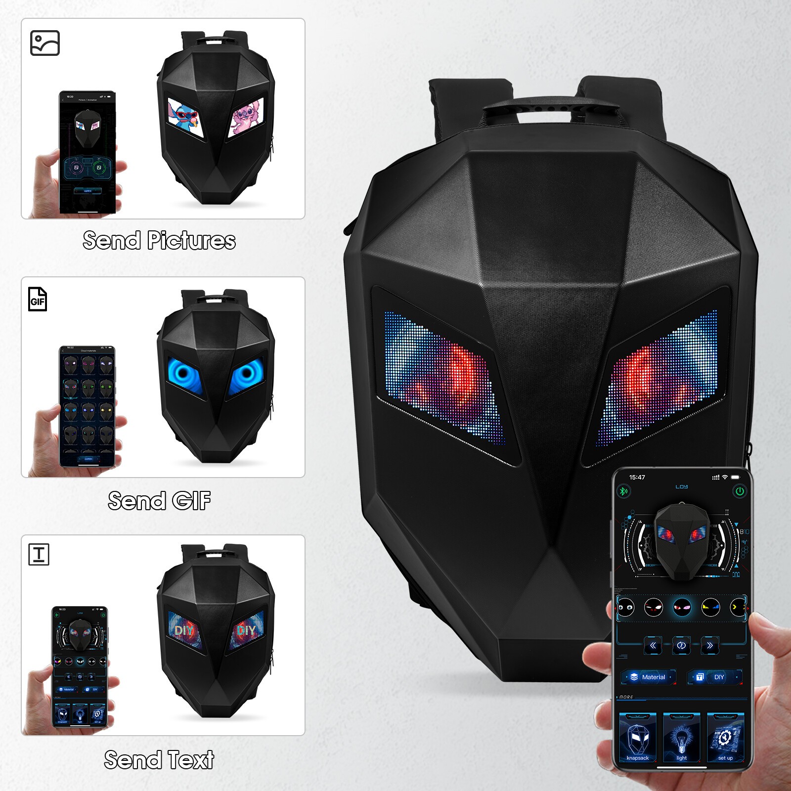Motorcycle LED Knight Backpack Laptop Bag DIY programming Backpack 3D Waterproof