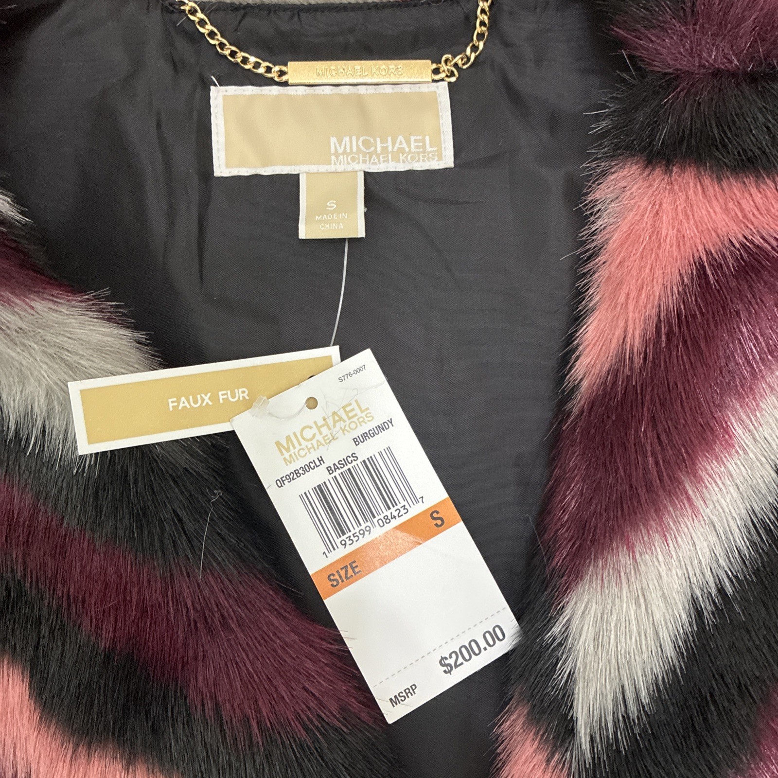 Michael Kors Chevron Pattern Size Small Faux Fur Pink Burgundy White Black