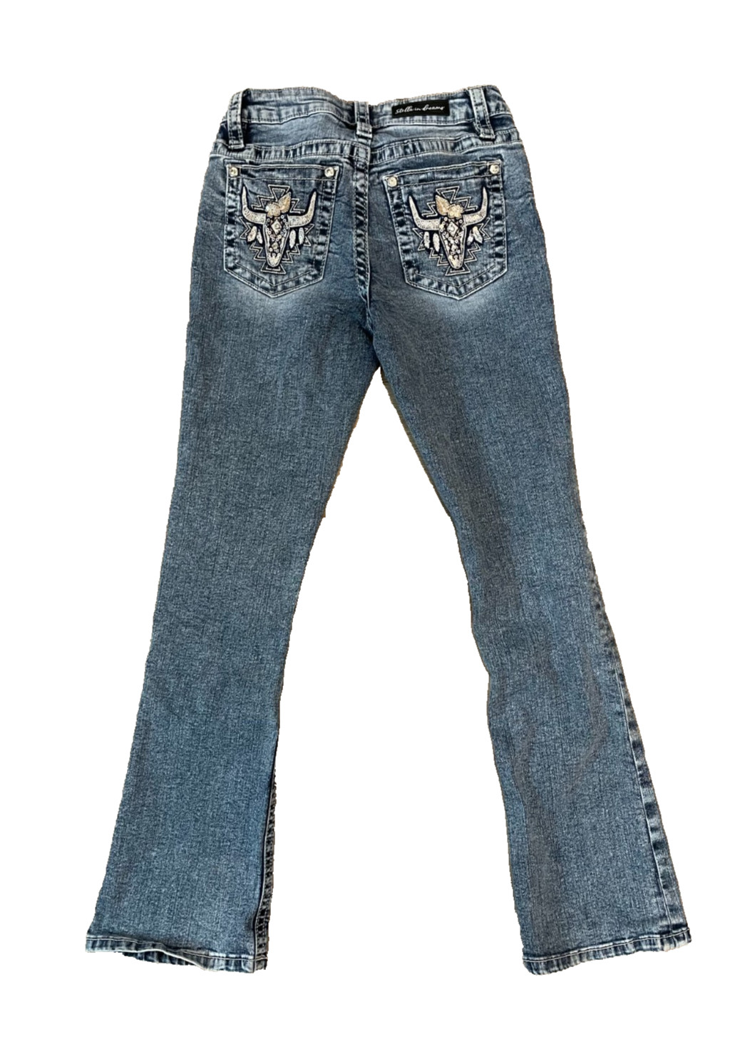 Stella In Dreams Bootcut Jeans 7/28 Western Longhorn Embroidered Bling Pockets