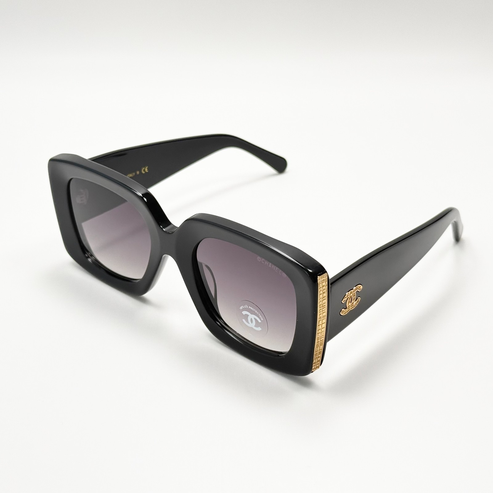 Chanel CH5435 Rectangle Sunglasses Black Frame Gray Gradient Lens