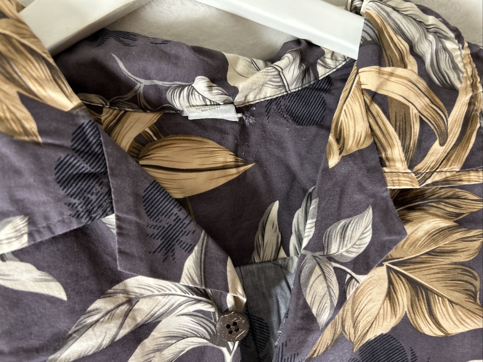 Palmwave Hawaiian/Aloha Shirt-Gray w/ Palms,Islands,& flowers Small Free Ship