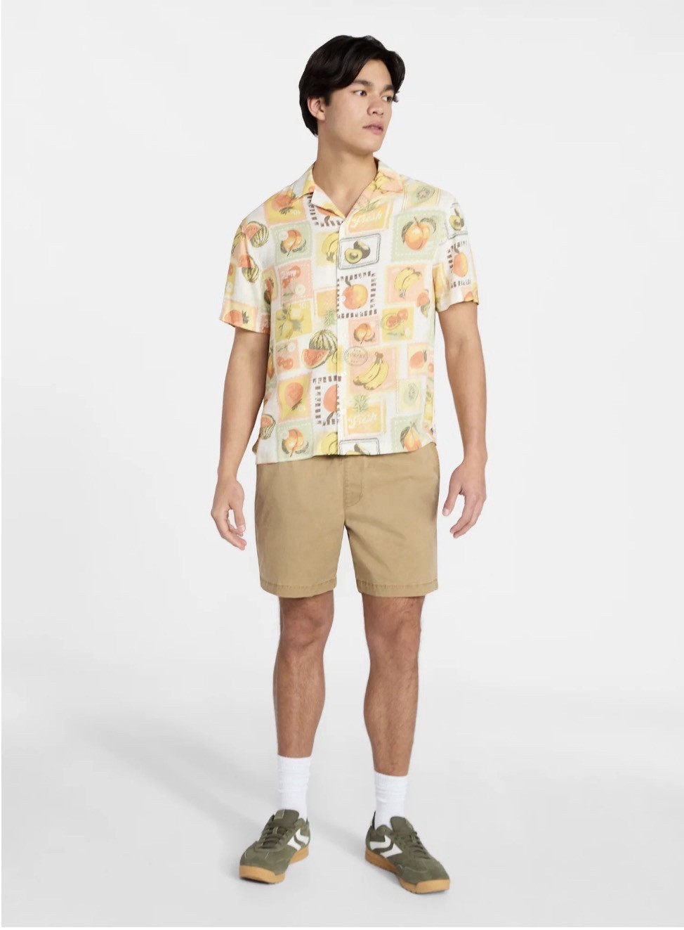 No Boundaries Rayon Shirt with Short Sleeves, Fruit Stamp.