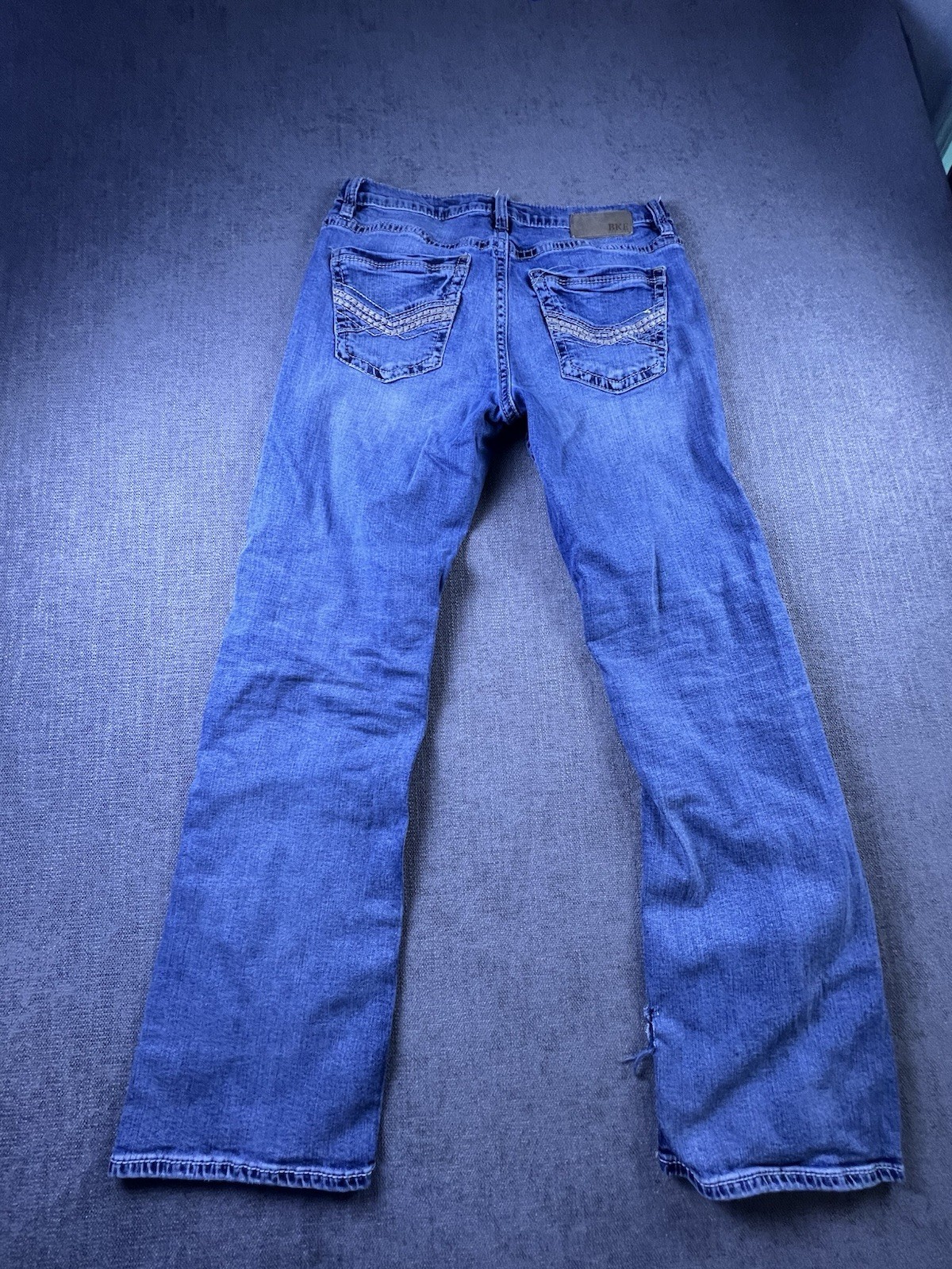 Buckle BKE Jake Jeans Men’s 33×32 Blue Distressed Embroidered Boot Cowboy Preppy